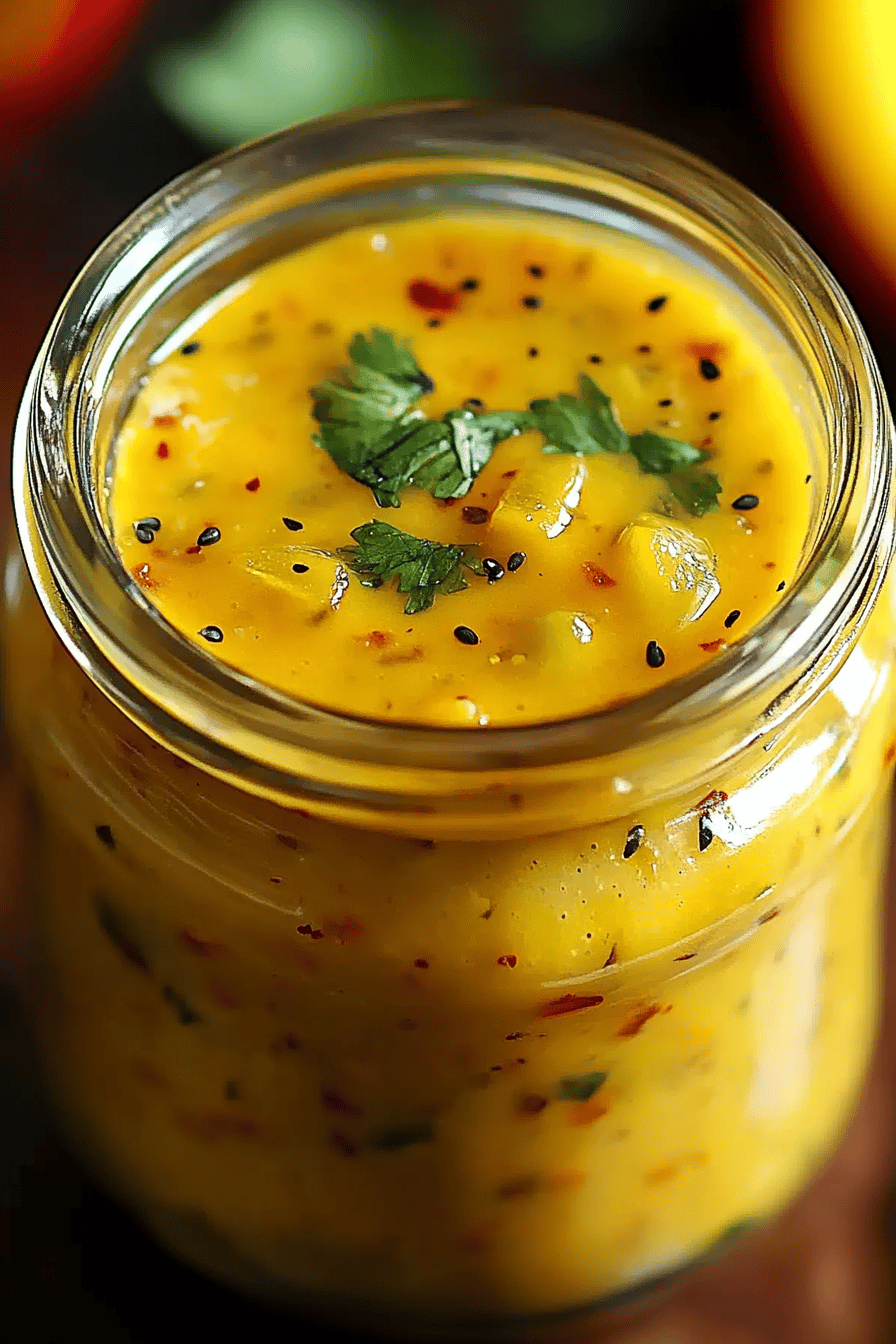 mango dressing ingredients organized and measured on kitchen counter