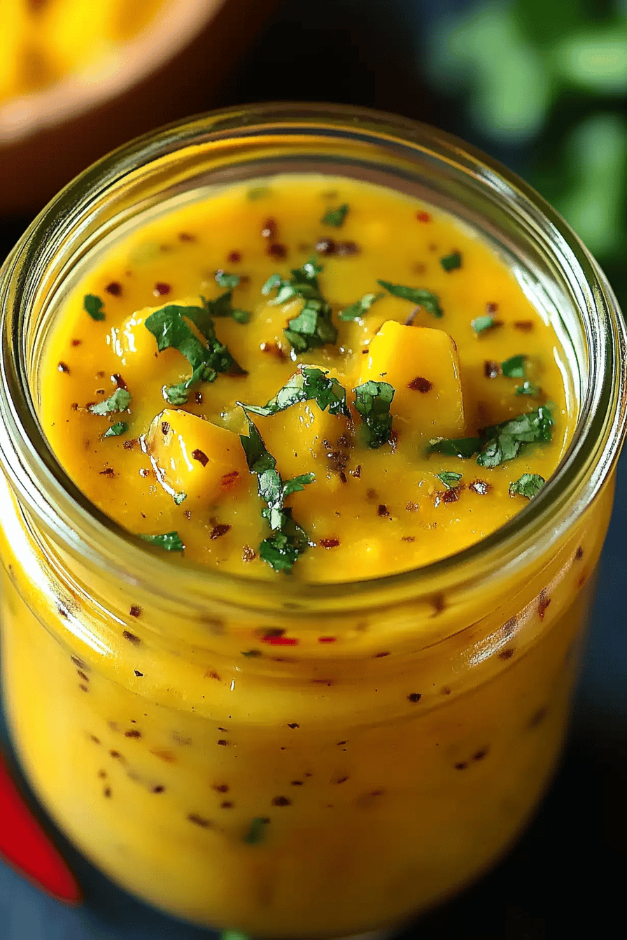mango dressing slice on plate showing perfect texture and swirl pattern
