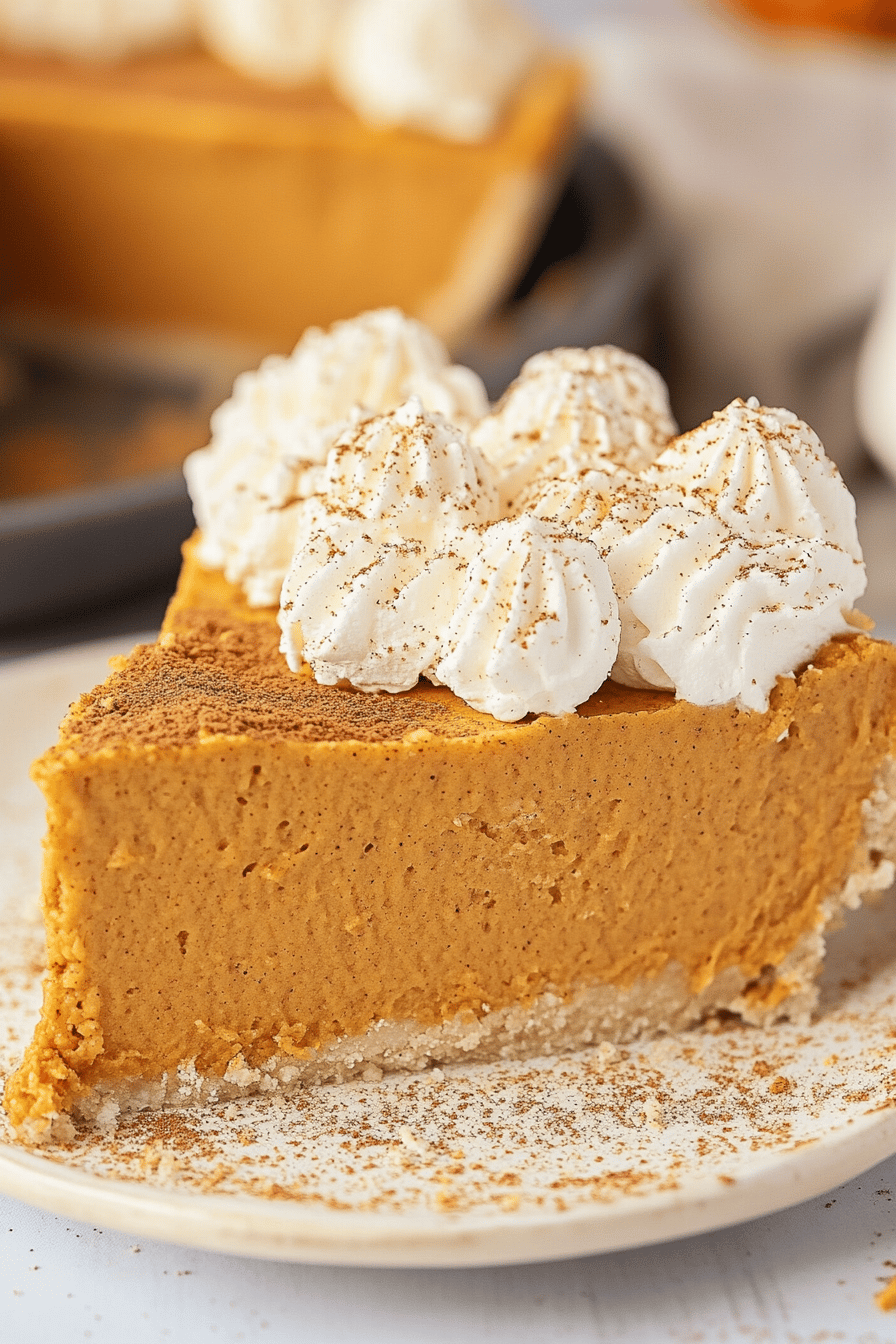 marshmallow pumpkin pie slice on plate showing perfect texture and swirl pattern