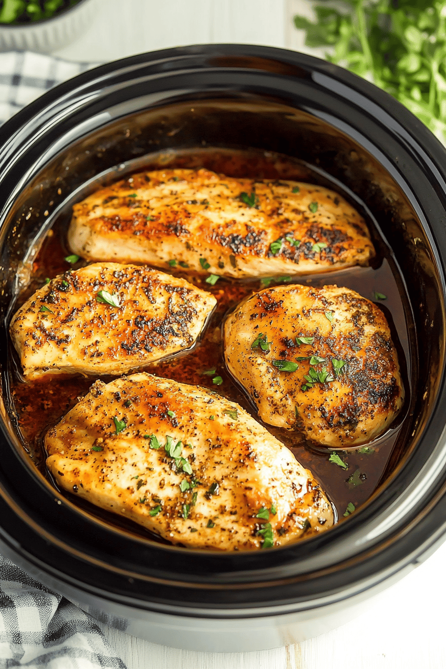 slow cooker chicken breasts slice on plate showing perfect texture and swirl pattern