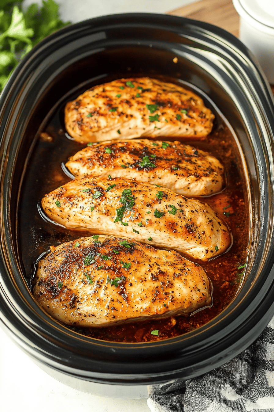 slow cooker chicken breasts final dish beautifully presented and ready to serve