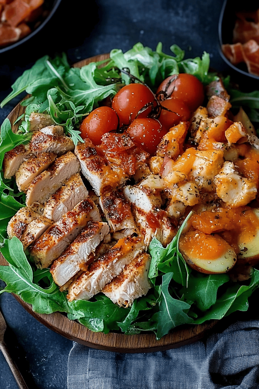 BLT chicken salad ingredients organized and measured on kitchen counter