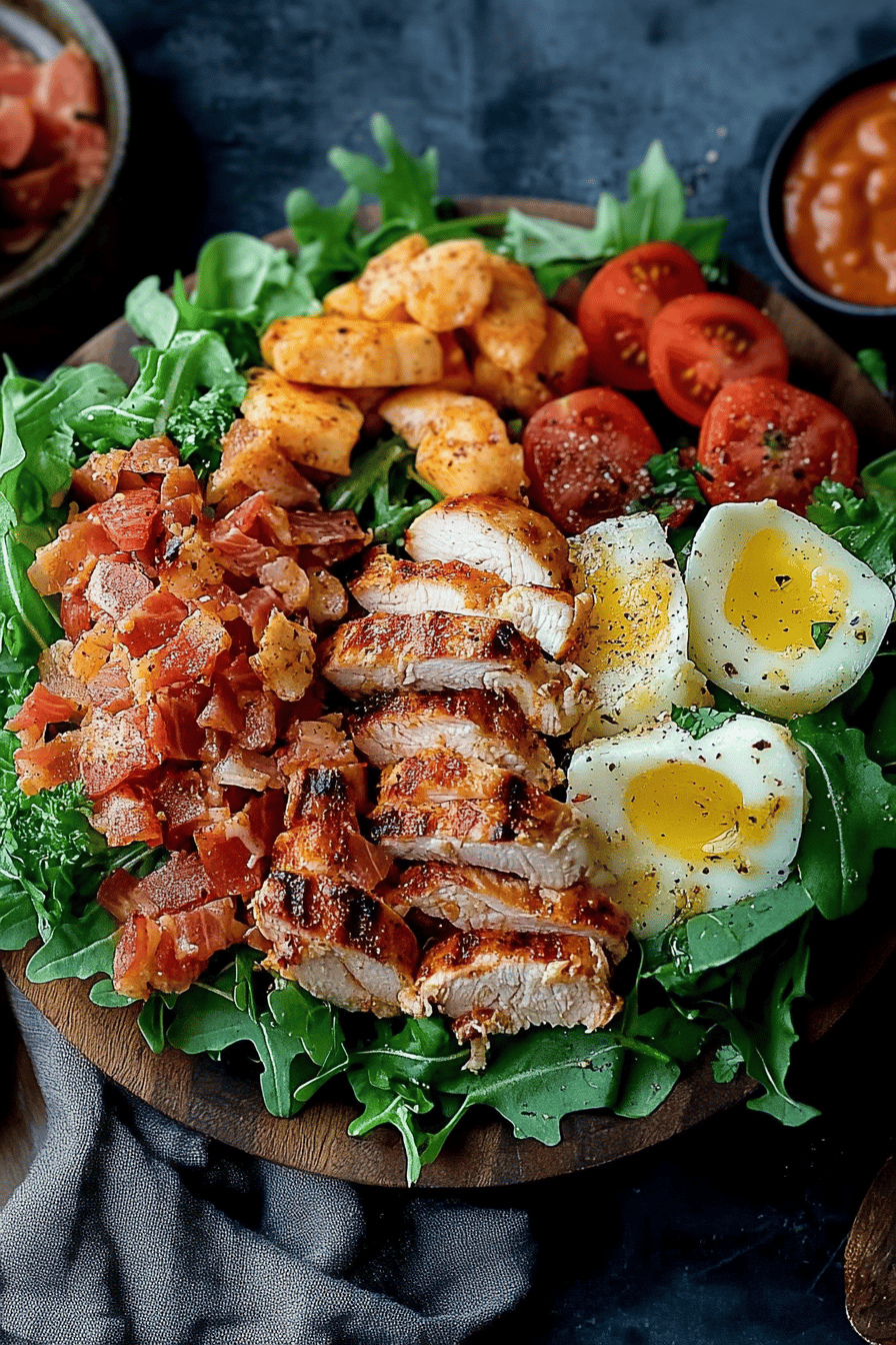 BLT chicken salad slice on plate showing perfect texture and swirl pattern