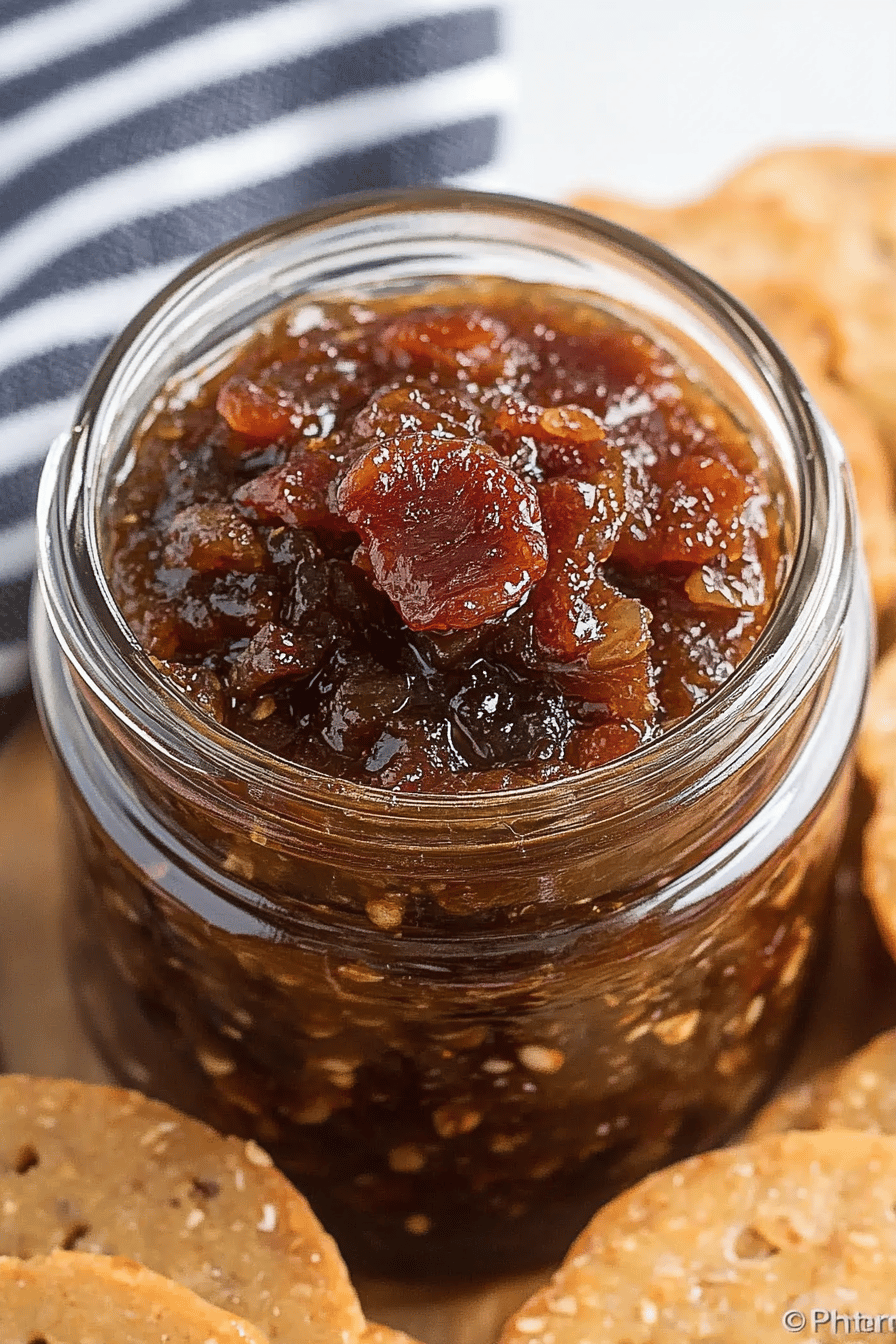 Bacon Jam Recipe slice on plate showing perfect texture and swirl pattern