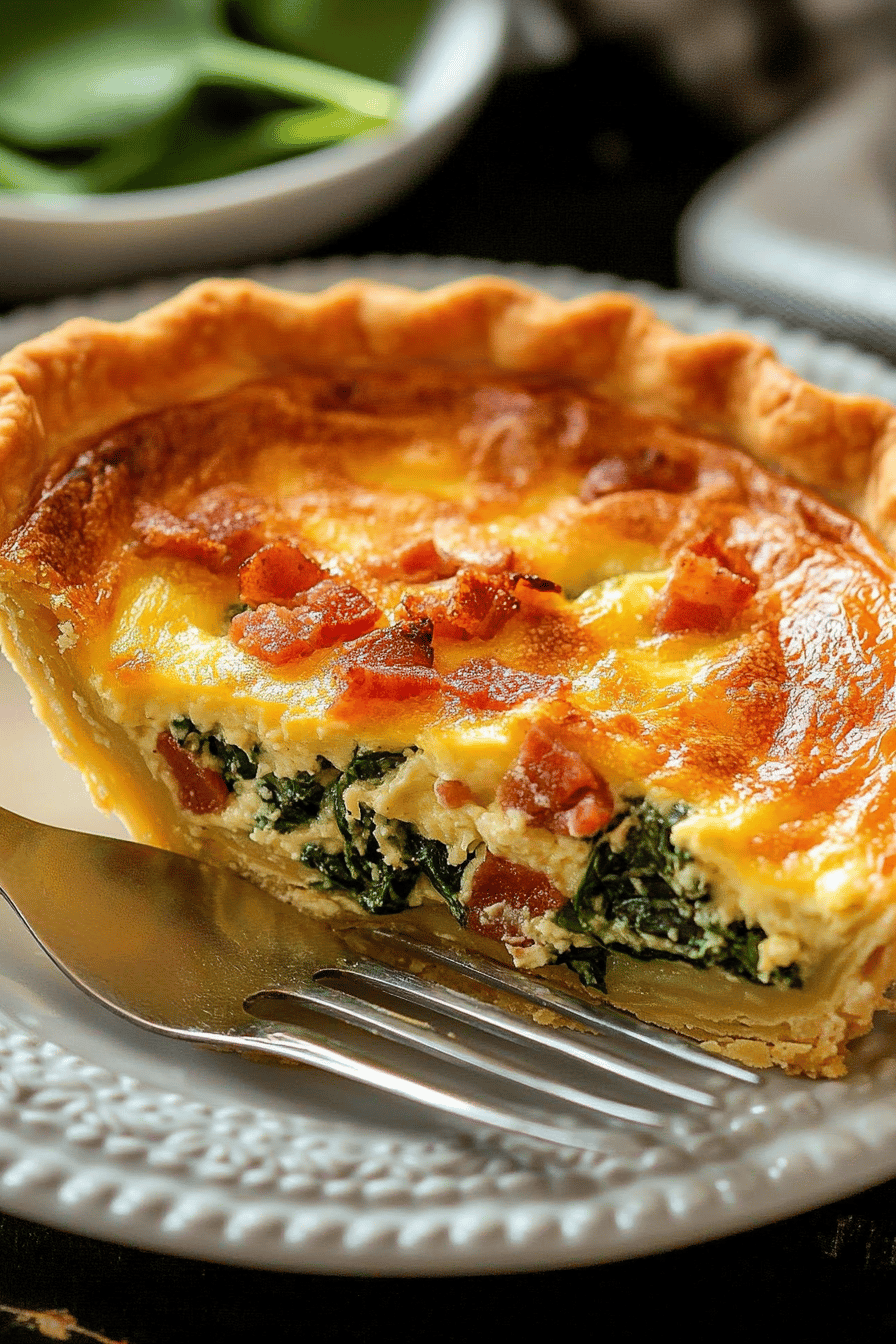 Bacon Spinach Quiche ingredients organized and measured on kitchen counter