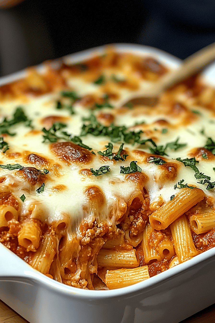 Baked Ziti Recipe ingredients organized and measured on kitchen counter