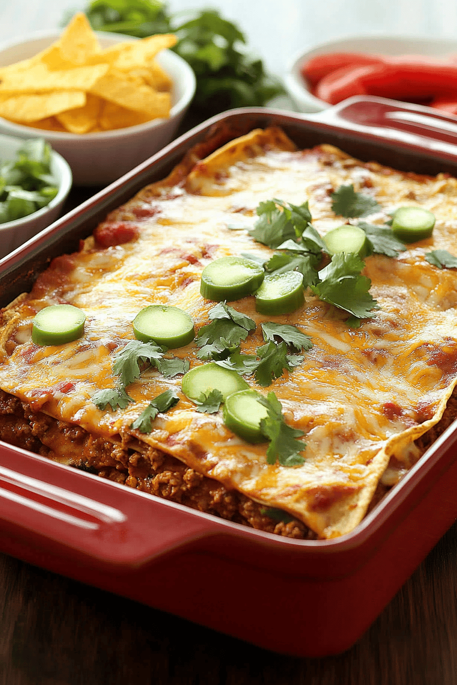 Beef Enchilada Casserole ingredients organized and measured on kitchen counter