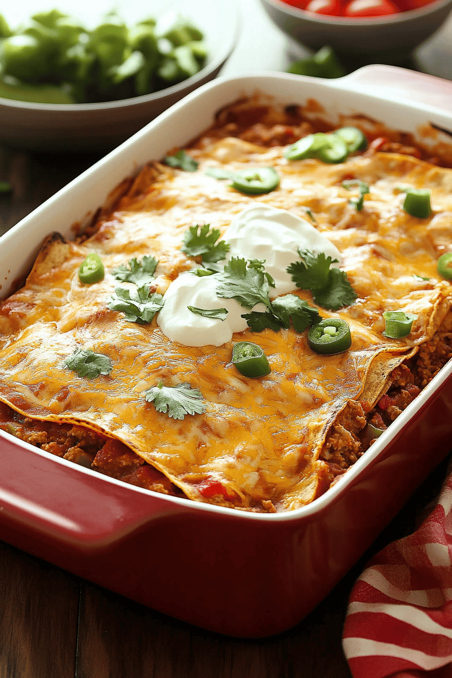 Beef Enchilada Casserole slice on plate showing perfect texture and swirl pattern