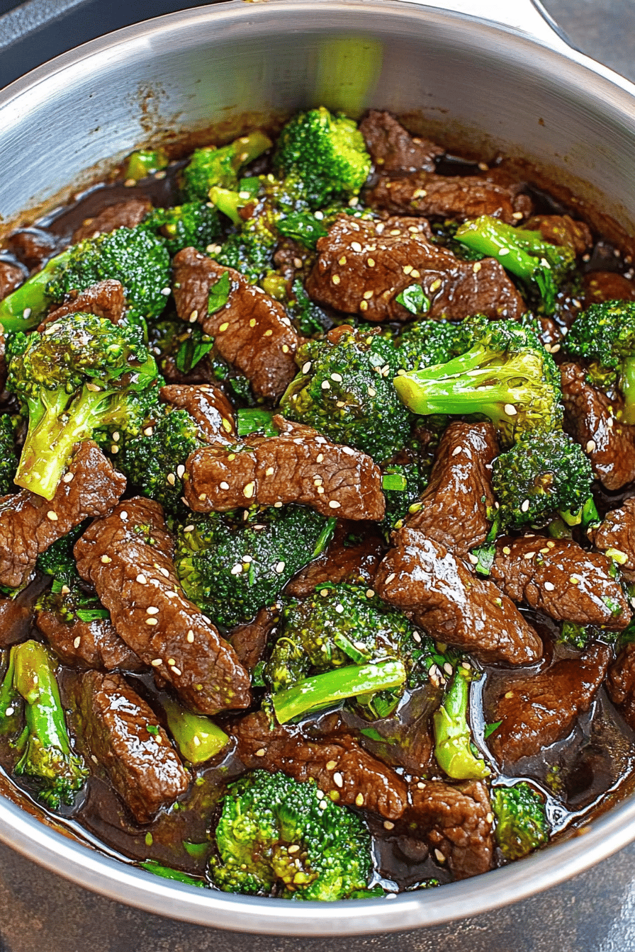 Beef with Broccoli slice on plate showing perfect texture and swirl pattern