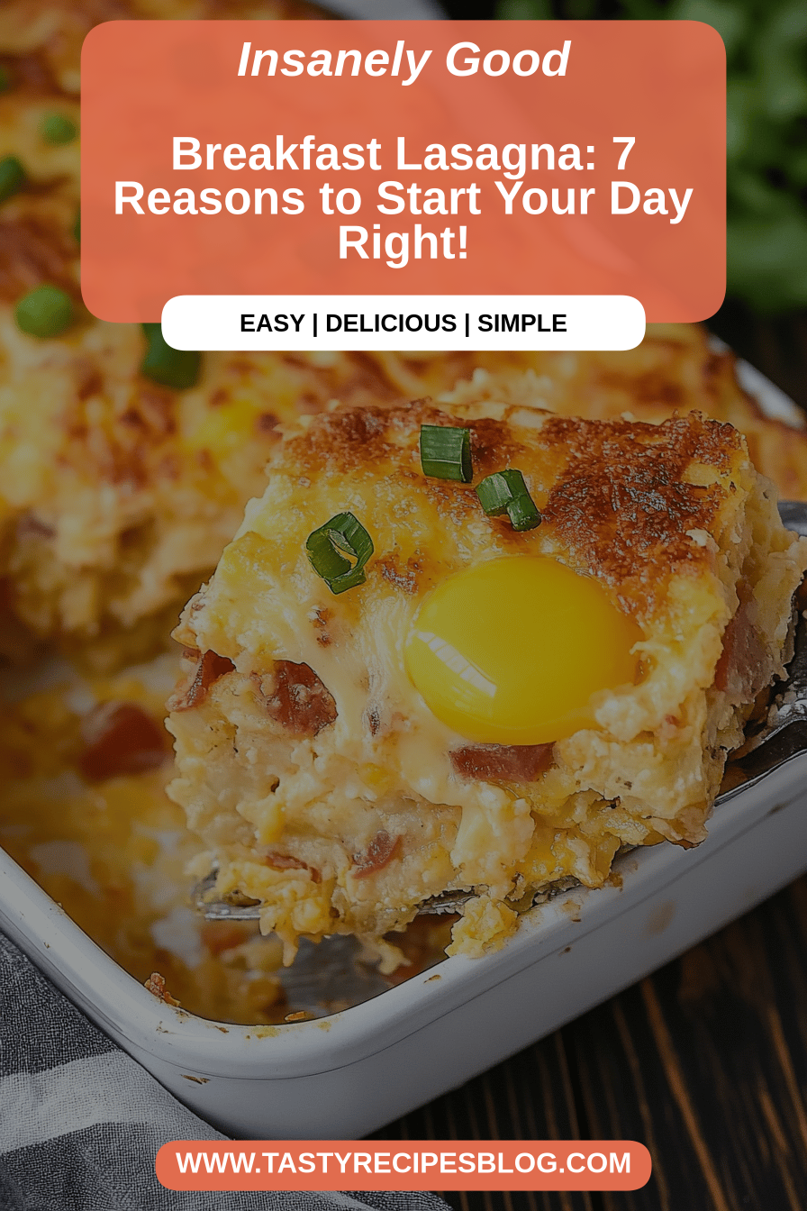 Breakfast lasagna final dish beautifully presented and ready to serve