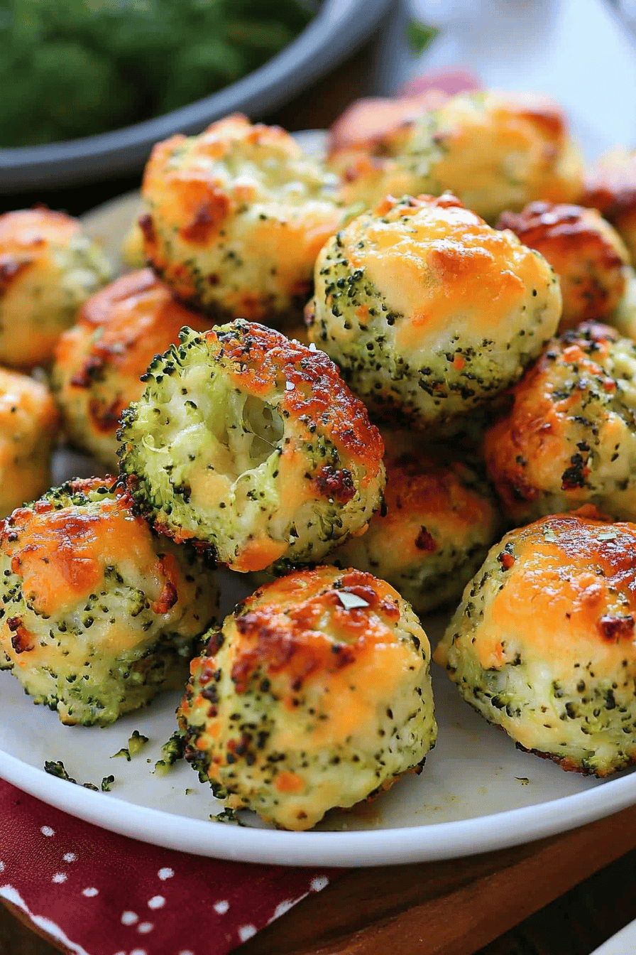 Broccoli cheese balls slice on plate showing perfect texture and swirl pattern