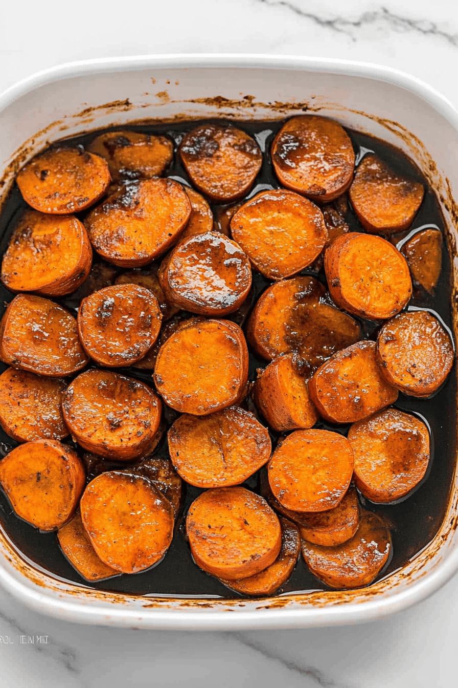 Candied Sweet Potatoes Recipe slice on plate showing perfect texture and swirl pattern