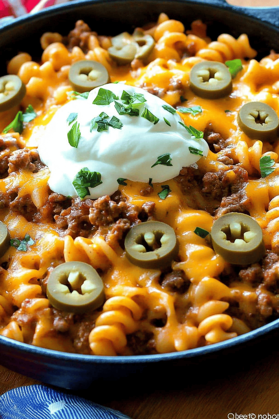 Cheesy Beef Rotini ingredients organized and measured on kitchen counter