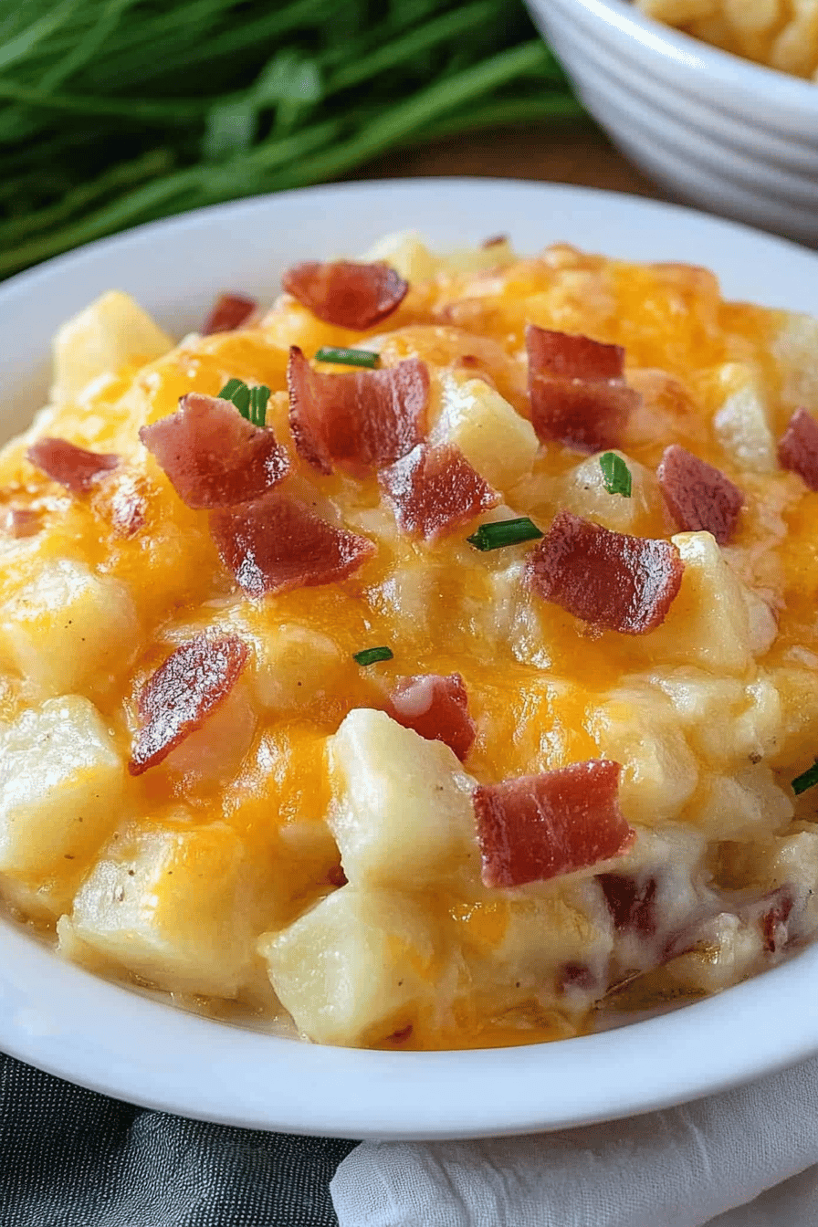 Cheesy potatoes slice on plate showing perfect texture and swirl pattern