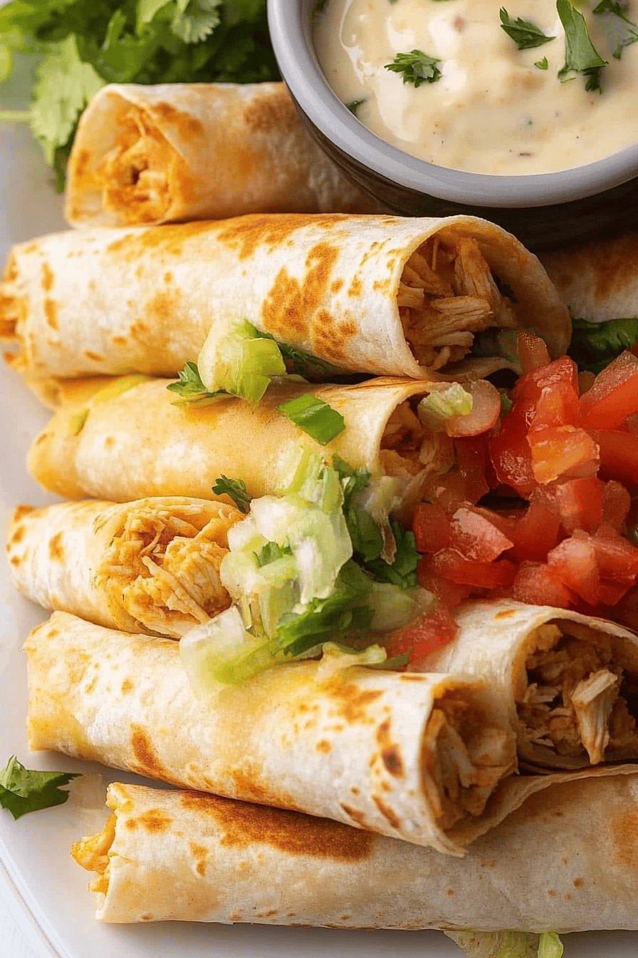 Chicken Flautas Recipe slice on plate showing perfect texture and swirl pattern