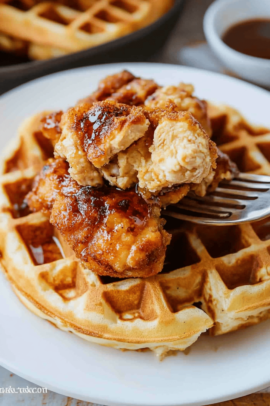 Chicken and Waffles Recipe slice on plate showing perfect texture and swirl pattern