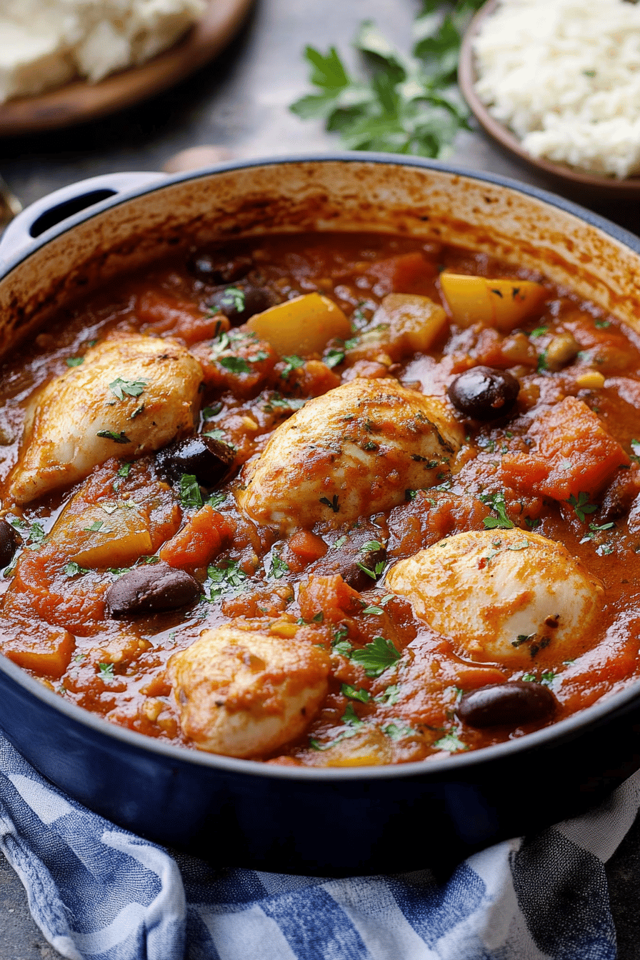 Chicken cacciatore ingredients organized and measured on kitchen counter