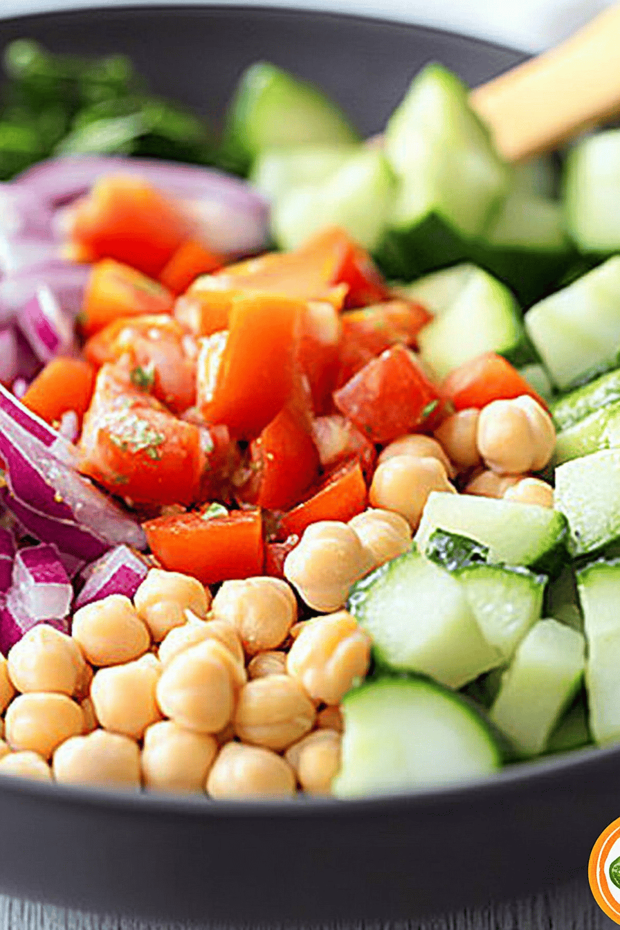 Chickpea Salad Recipe slice on plate showing perfect texture and swirl pattern