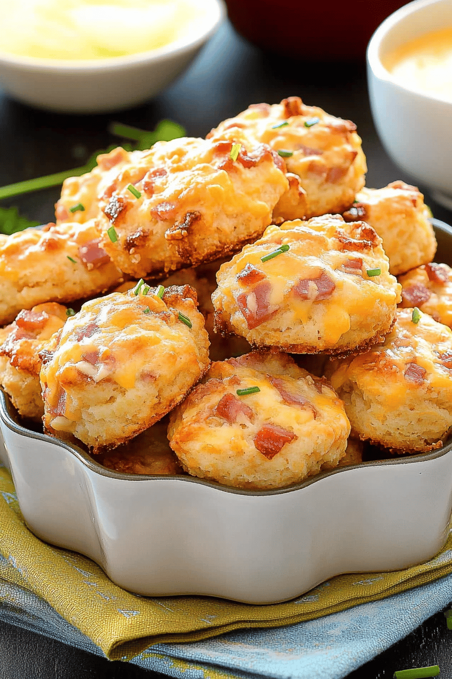 Country Ham Cheese Biscuit Bites ingredients organized and measured on kitchen counter