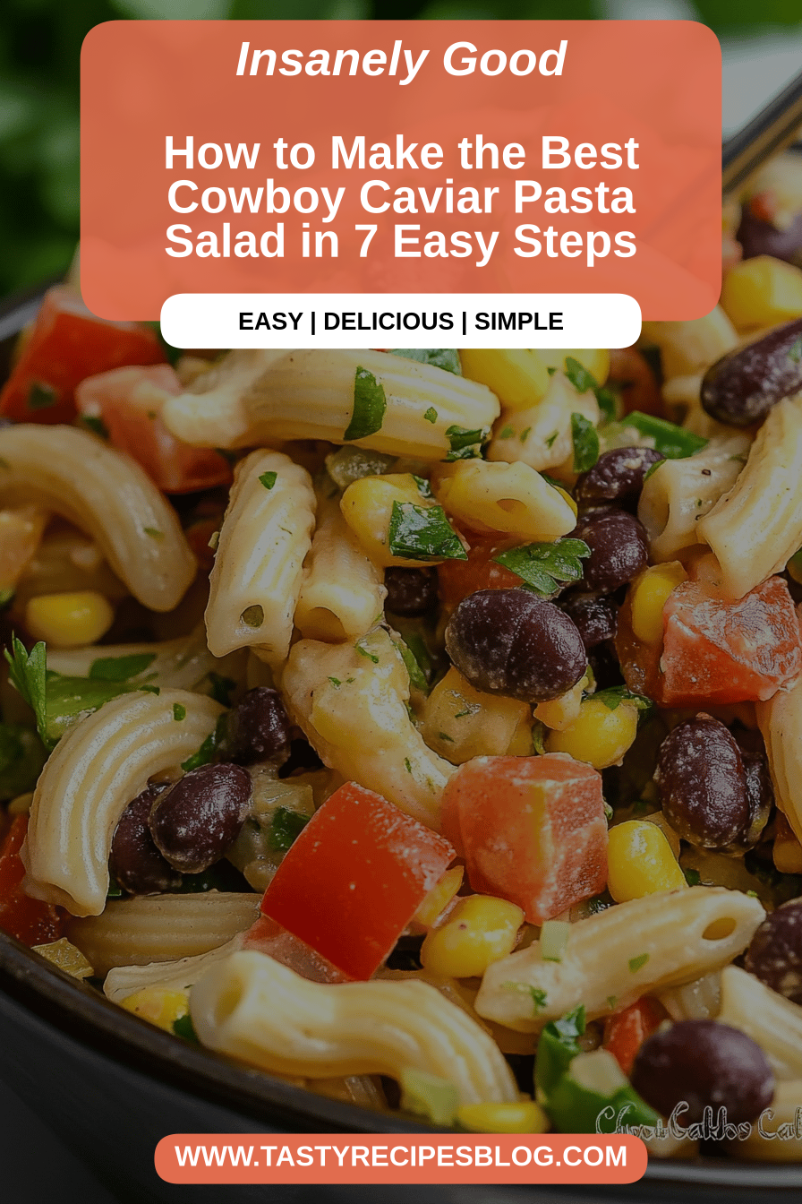 Cowboy Caviar Pasta Salad final dish beautifully presented and ready to serve