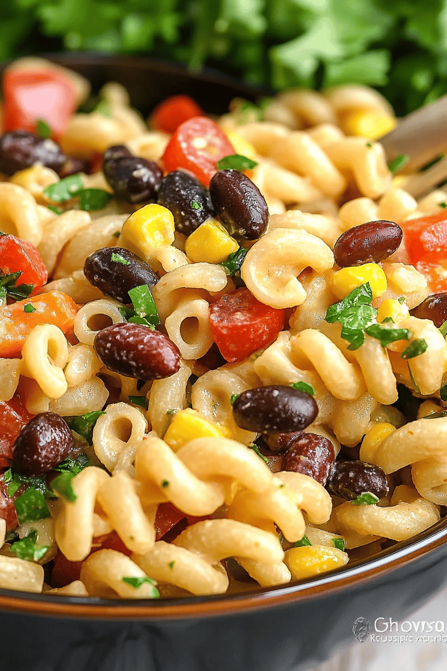Cowboy Caviar Pasta Salad slice on plate showing perfect texture and swirl pattern