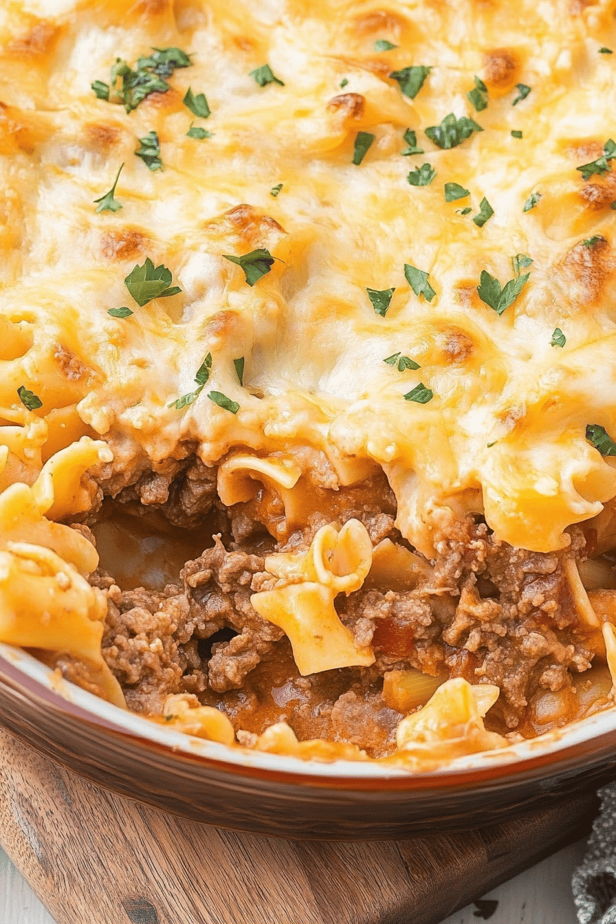 Creamy Beef Noodle Bake ingredients organized and measured on kitchen counter