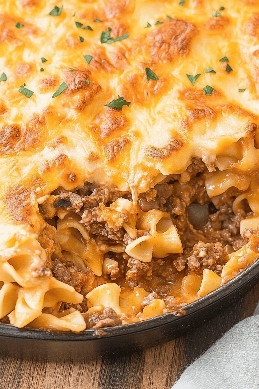 Creamy Beef Noodle Bake slice on plate showing perfect texture and swirl pattern