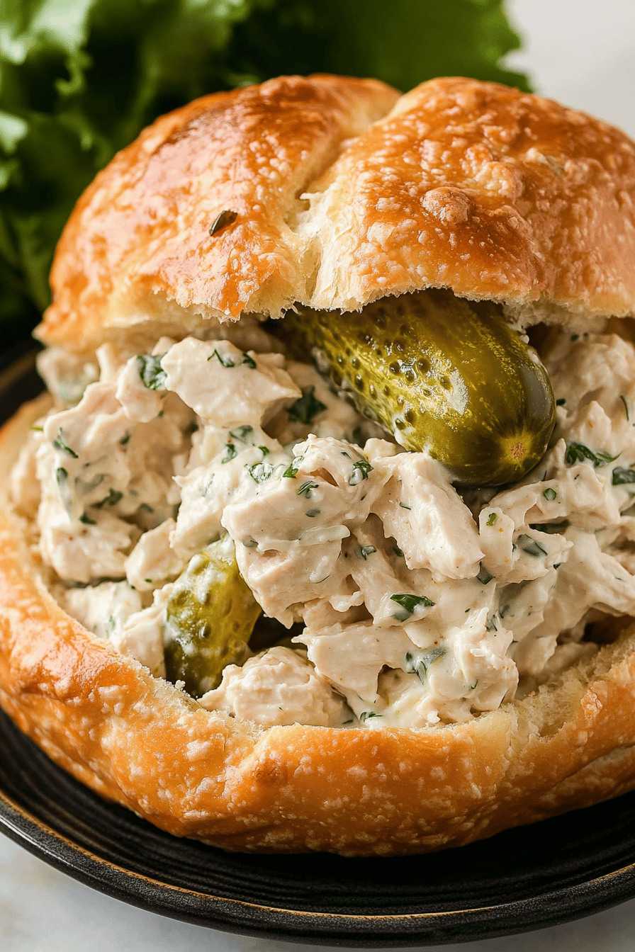 Dill Pickle Chicken Salad Recipe ingredients organized and measured on kitchen counter