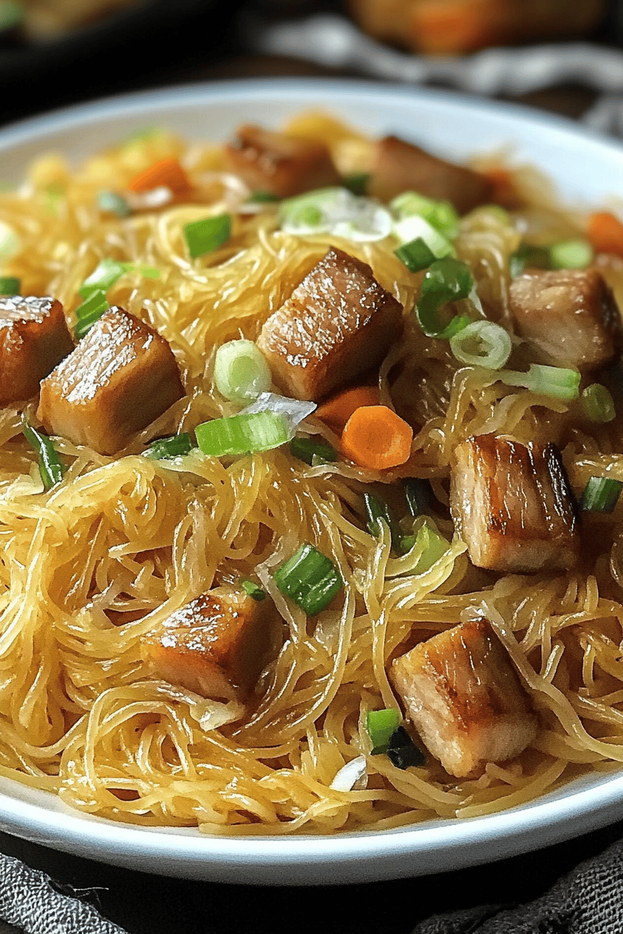 Filipino Pancit Recipe ingredients organized and measured on kitchen counter