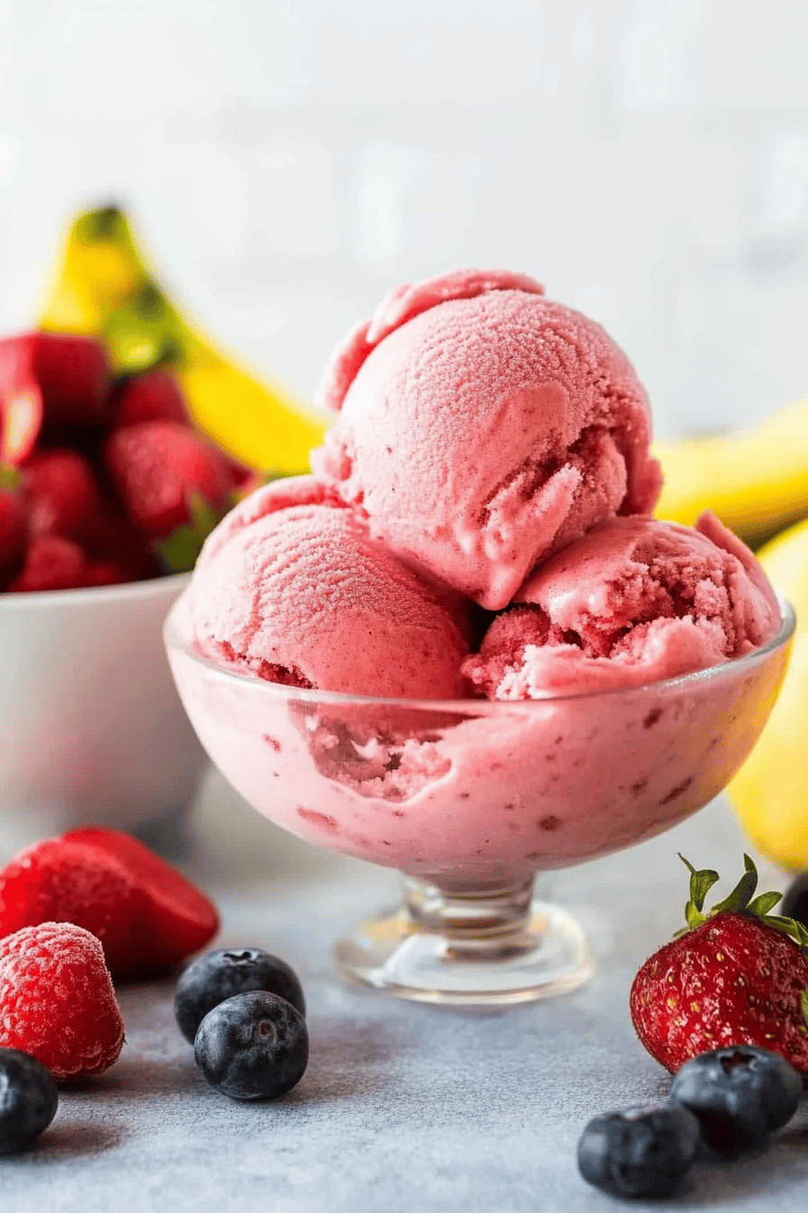 Fruit Ice Cream Recipe ingredients organized and measured on kitchen counter