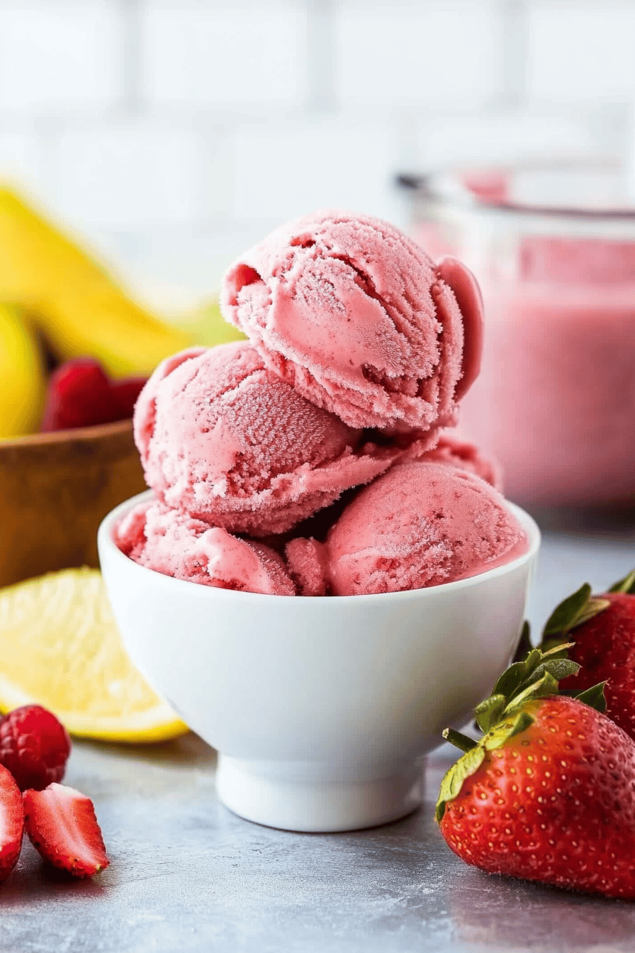 Fruit Ice Cream Recipe slice on plate showing perfect texture and swirl pattern