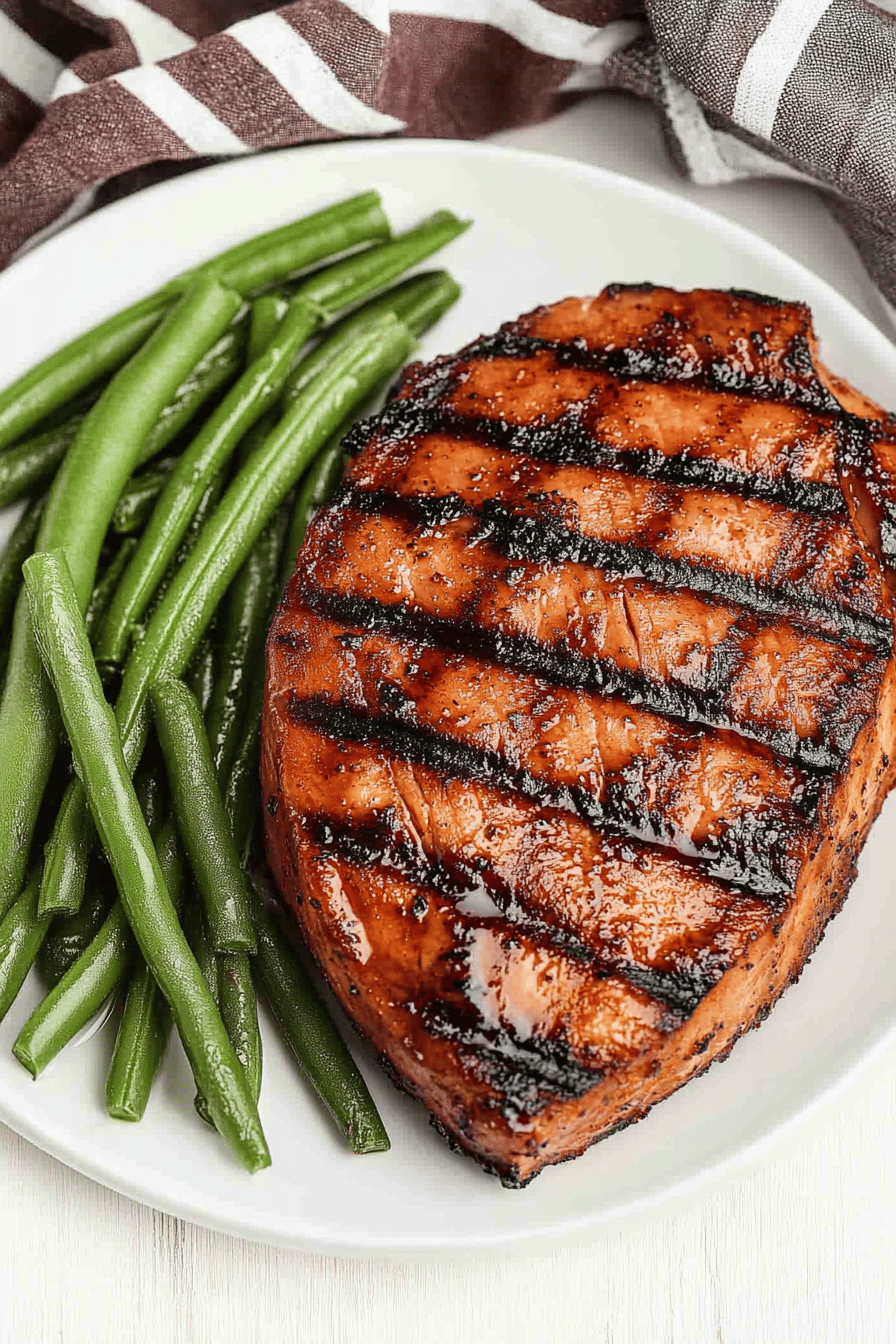 Grilled Ham Steak Recipe slice on plate showing perfect texture and swirl pattern