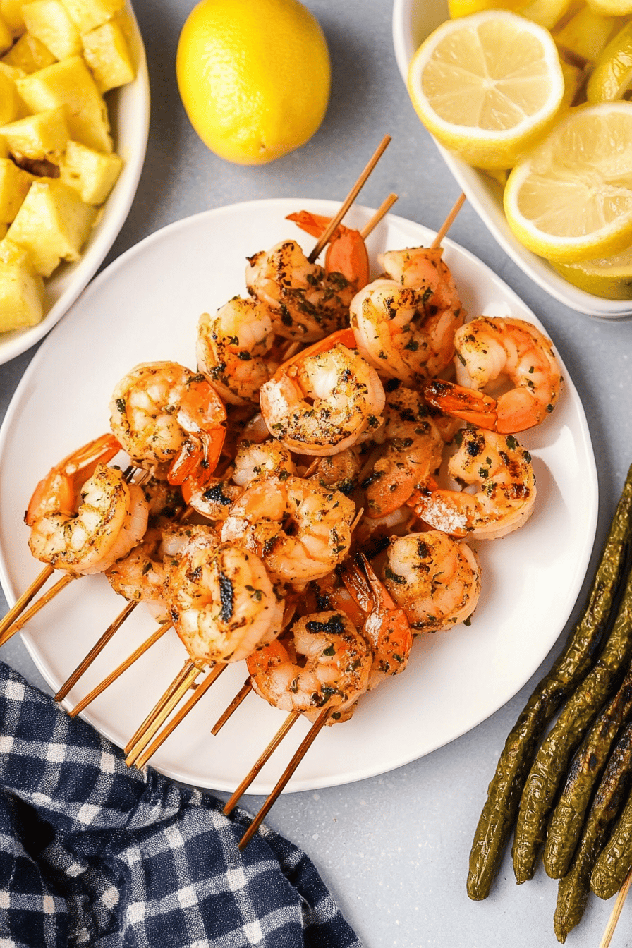 Grilled Shrimp Recipes ingredients organized and measured on kitchen counter