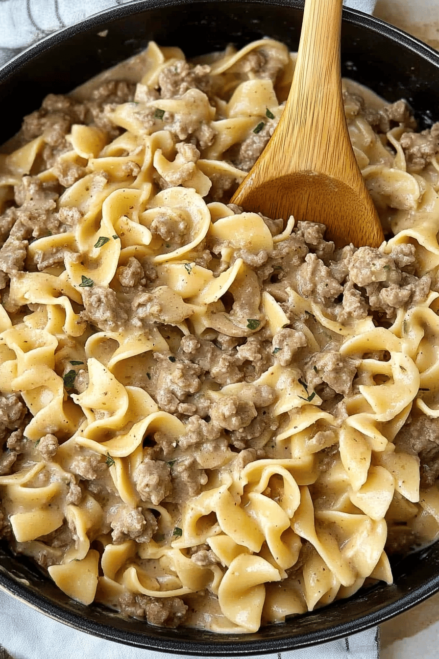 Ground Beef Stroganoff ingredients organized and measured on kitchen counter