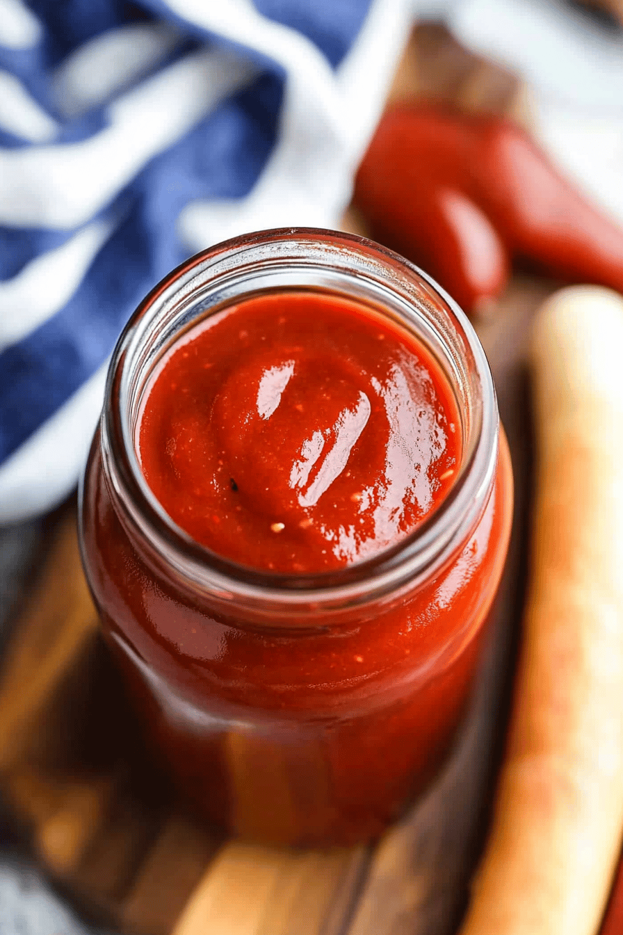 Homemade Ketchup slice on plate showing perfect texture and swirl pattern