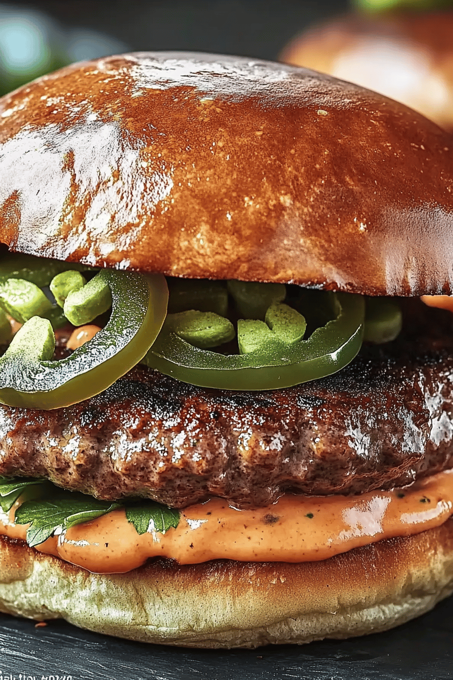 Jalapeno Onion Smash Burgers slice on plate showing perfect texture and swirl pattern