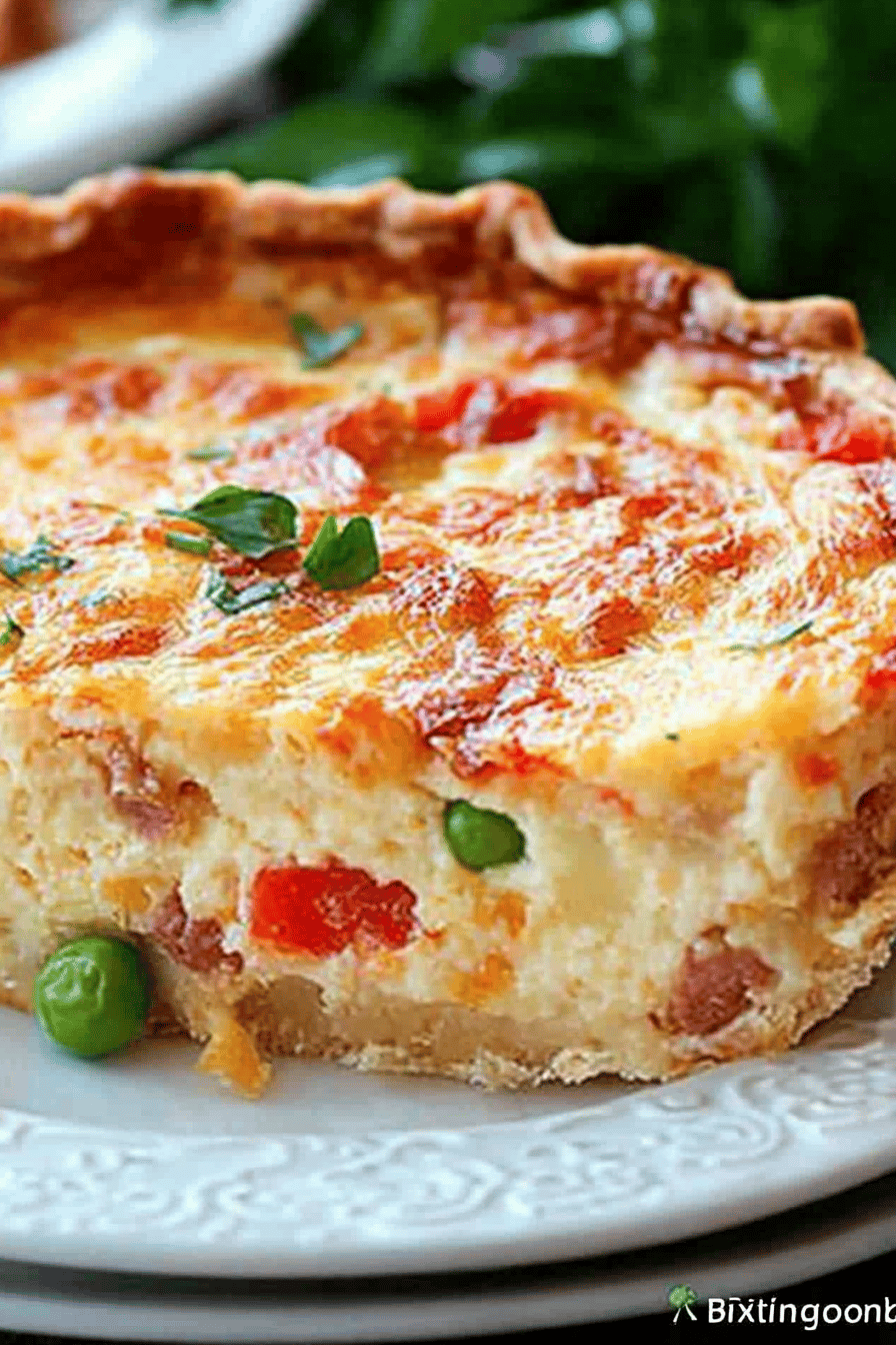 Kentucky Hot Brown Quiche slice on plate showing perfect texture and swirl pattern