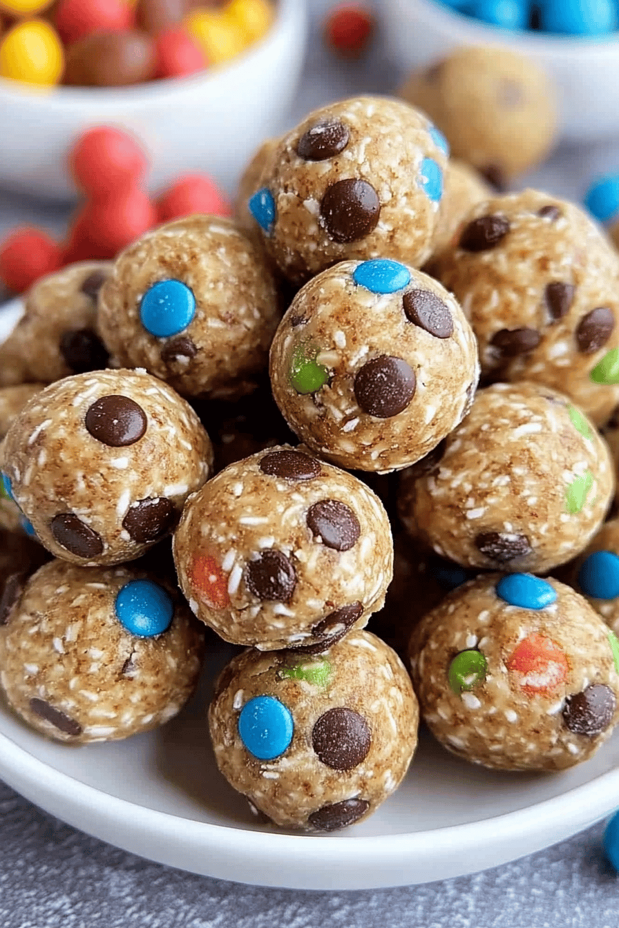Monster Cookie Energy Balls slice on plate showing perfect texture and swirl pattern