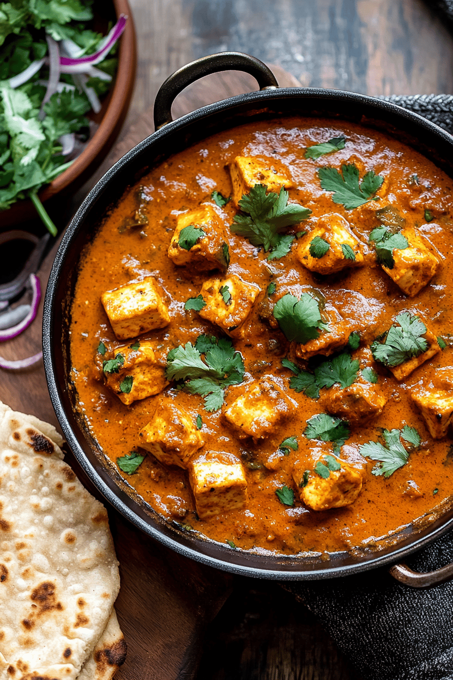 Paneer curry slice on plate showing perfect texture and swirl pattern