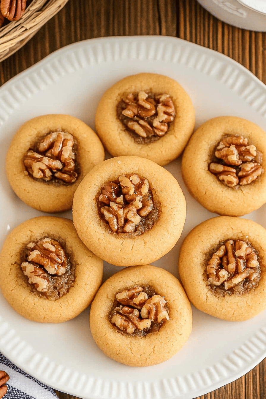 Pecan Pie Thumbprint Cookies slice on plate showing perfect texture and swirl pattern