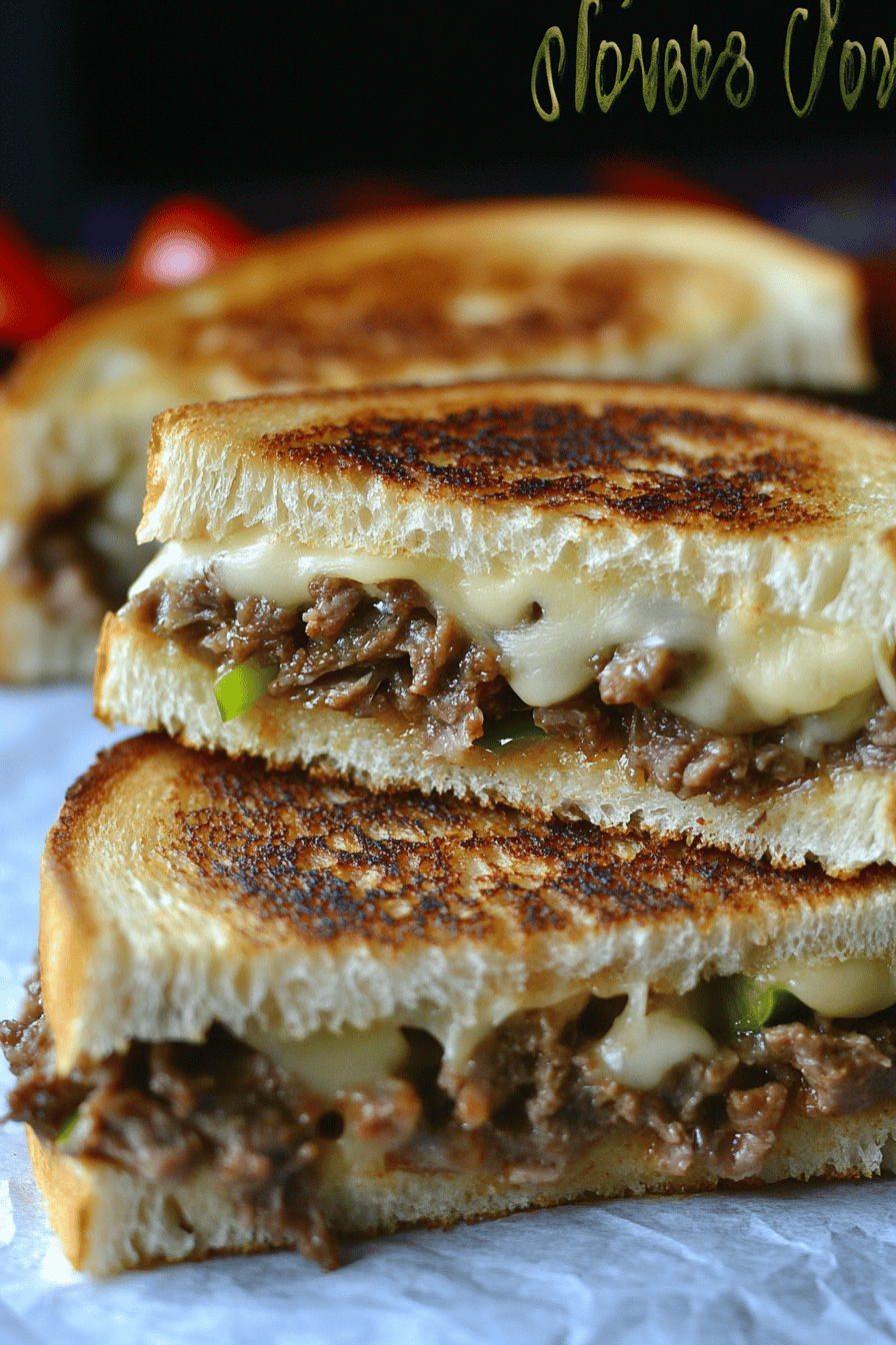 Philly cheesesteak grilled cheese ingredients organized and measured on kitchen counter