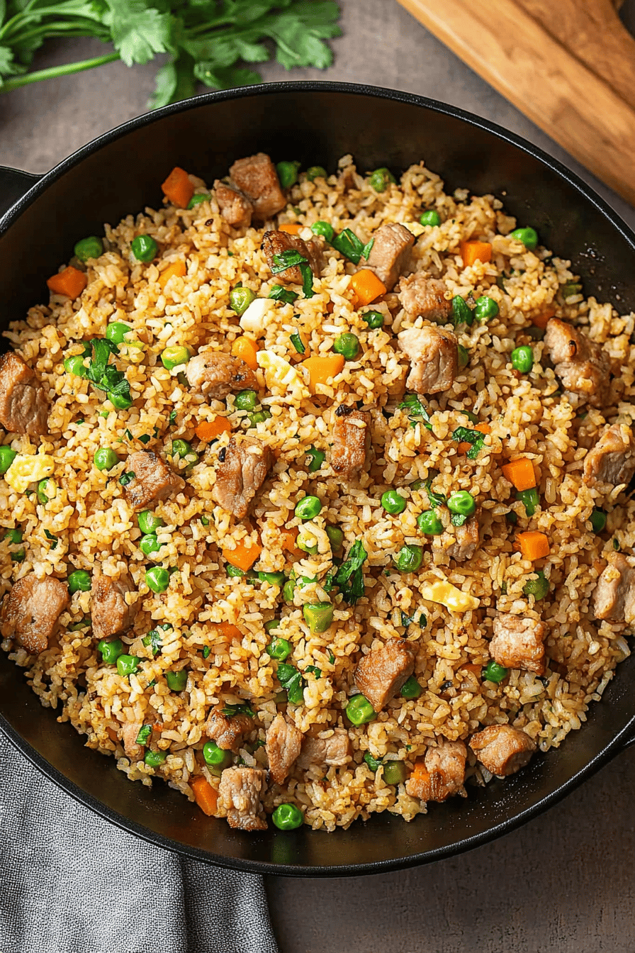 Pork Fried Rice Recipe ingredients organized and measured on kitchen counter