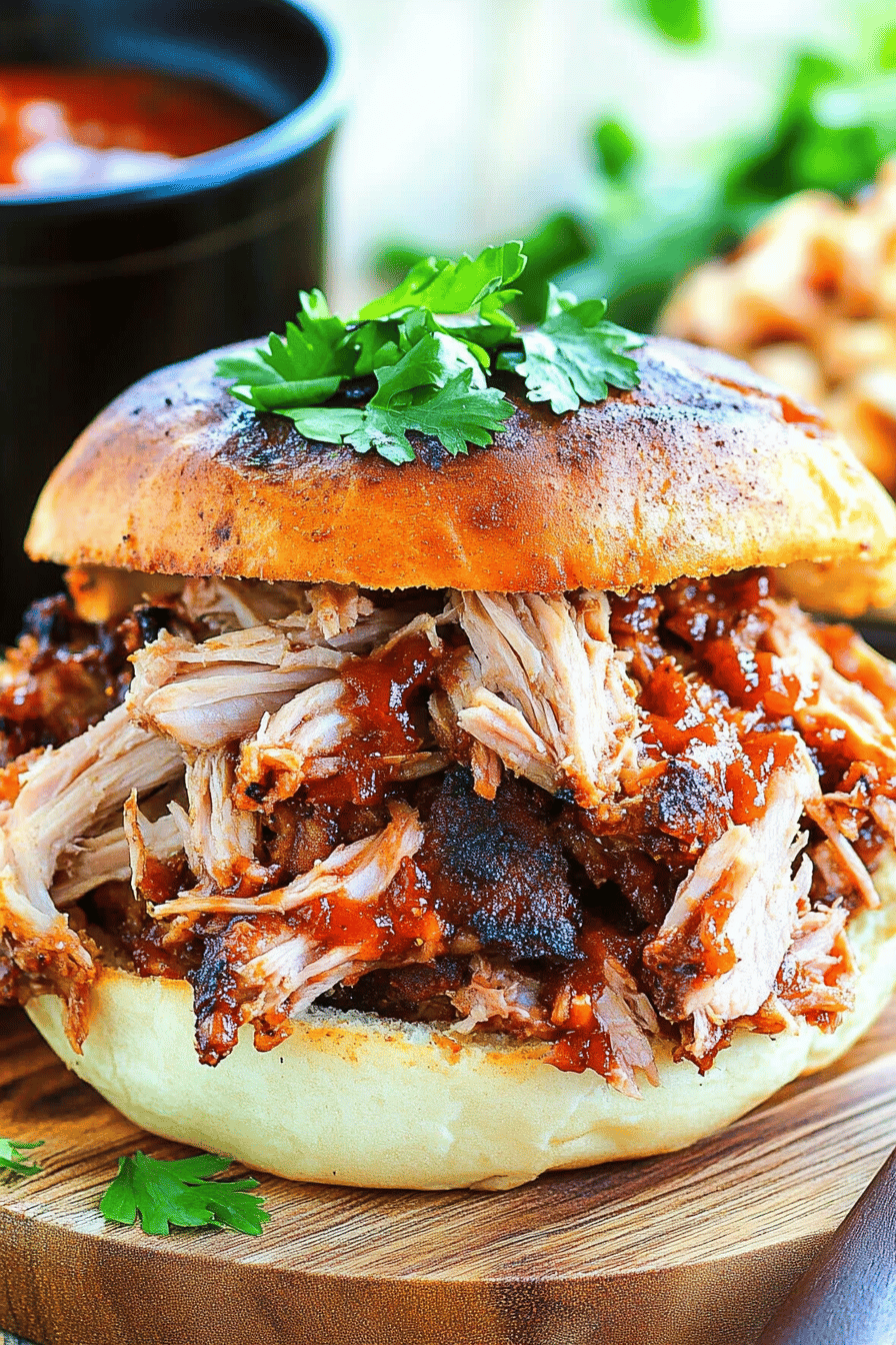 Pulled Pork Barbecue slice on plate showing perfect texture and swirl pattern