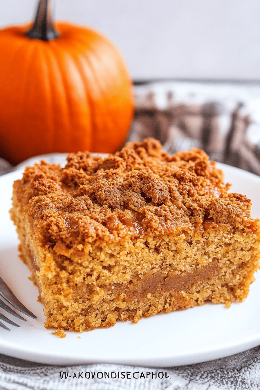 Pumpkin Coffee Cake Recipe slice on plate showing perfect texture and swirl pattern