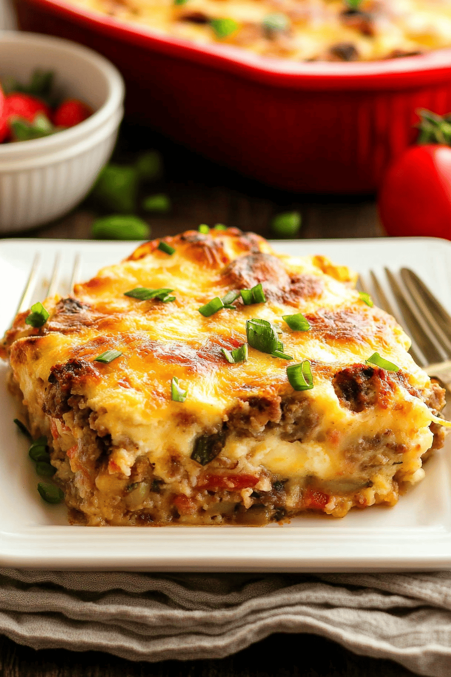 Sausage Breakfast Casserole ingredients organized and measured on kitchen counter