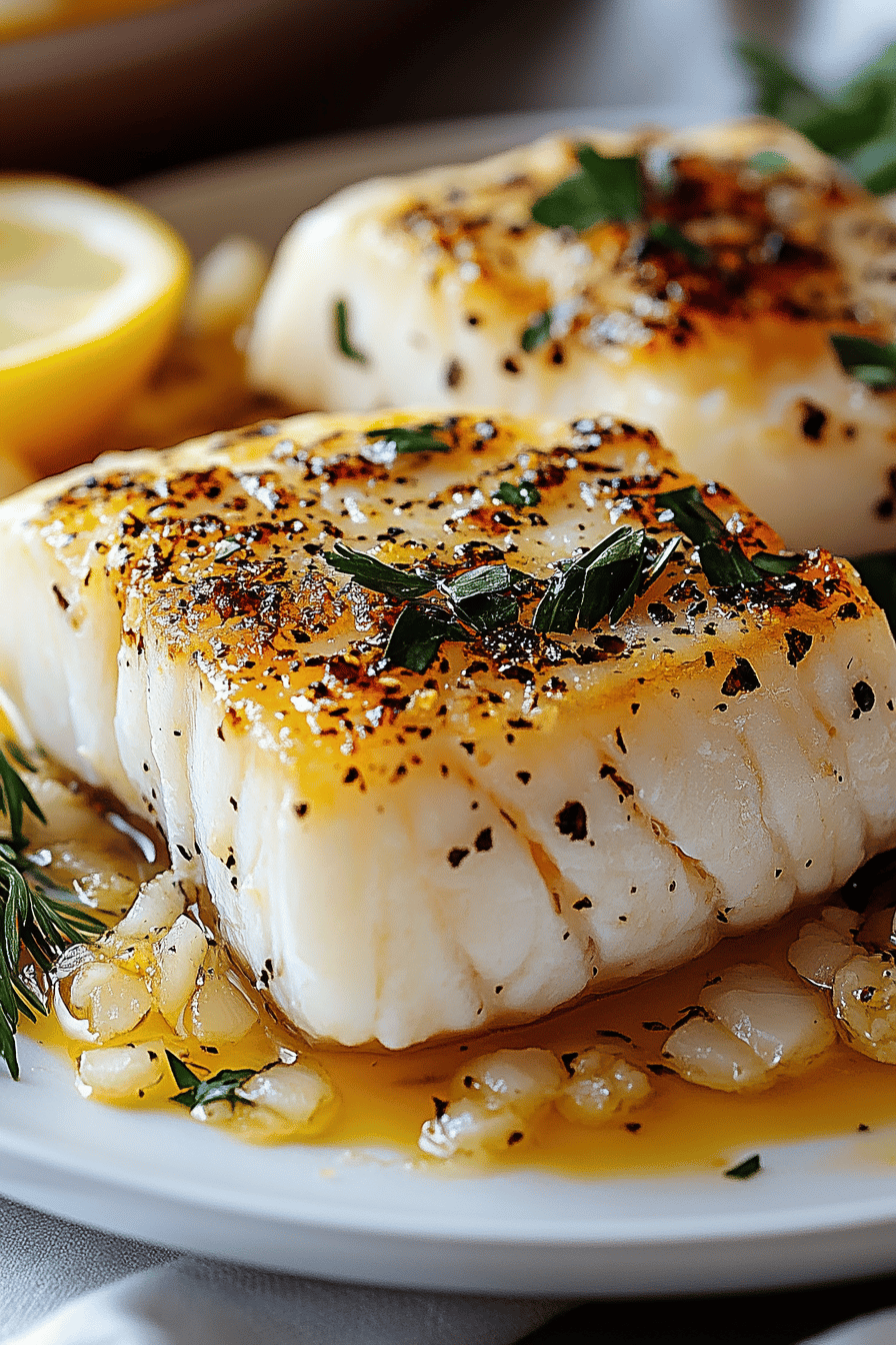 Seared cod ingredients organized and measured on kitchen counter