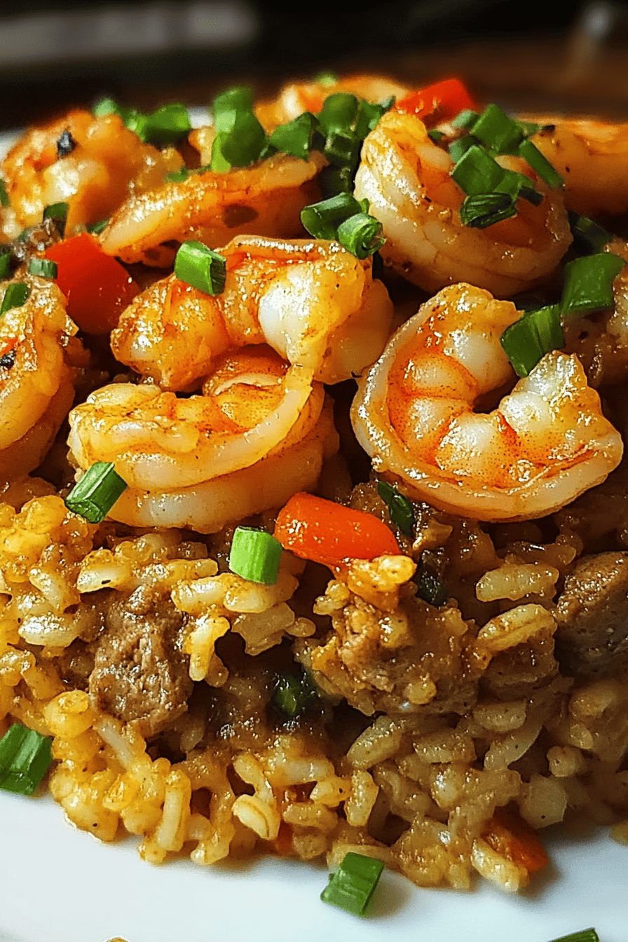 Shrimp Dirty Rice slice on plate showing perfect texture and swirl pattern