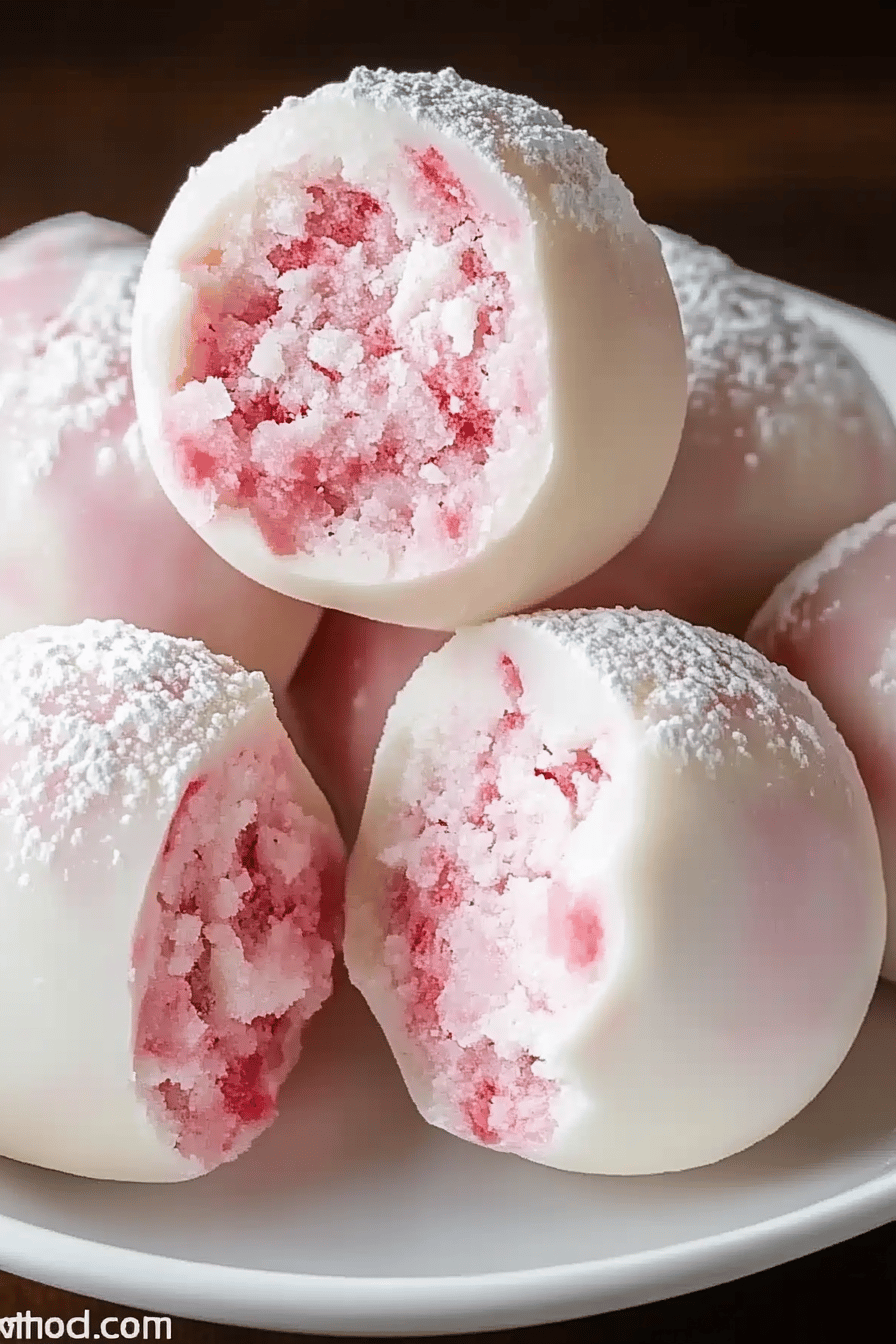 Strawberry Truffles Recipe slice on plate showing perfect texture and swirl pattern