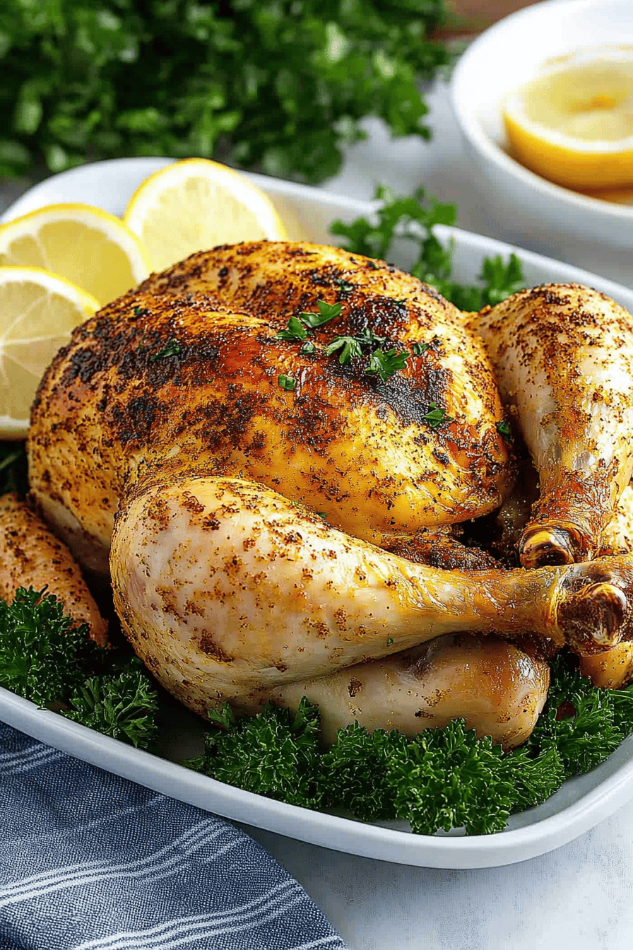 air fryer whole chicken ingredients organized and measured on kitchen counter