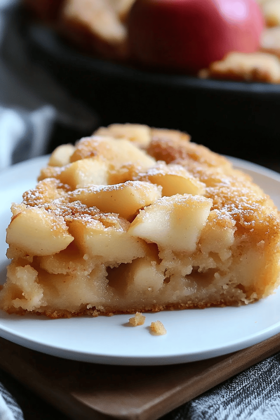 apple cake slice on plate showing perfect texture and swirl pattern
